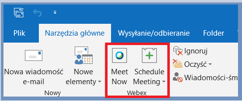 Widok dodateku Webex w programie Outlook